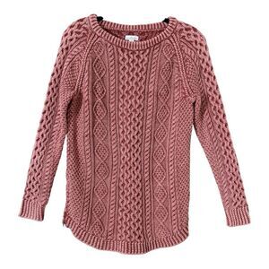 L.L. Bean Signature Womens Chunky Pink Cable Knit Fisherman Sweater Size Small